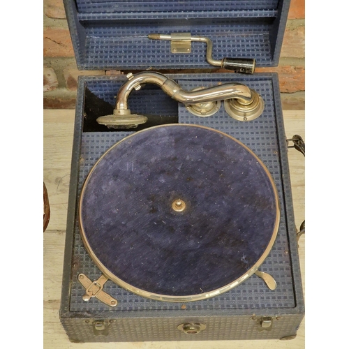 414 - Electron Edison Bell wind up box gramophone, with collection of 78s, further box gramophone (2)