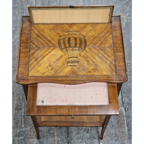 2448 - Exceptional quality French kingwood and marquetry night stand, the top inlaid with Hot Air Balloon, ... 