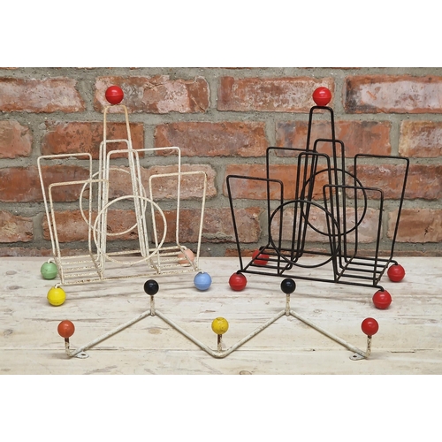 2260 - Two 1950s atomic canterburies in white and black with coloured ball feet and handle, each 36cm high,... 