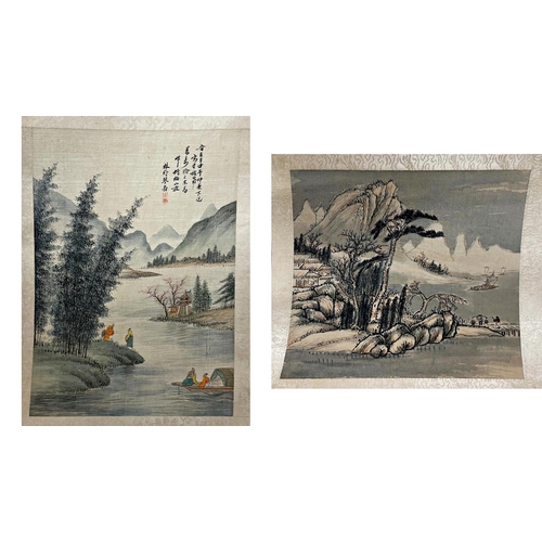 232 - Six various Chinese watercolours on silk of landscapes, most with calligraphy and red seal mark, 36 ... 