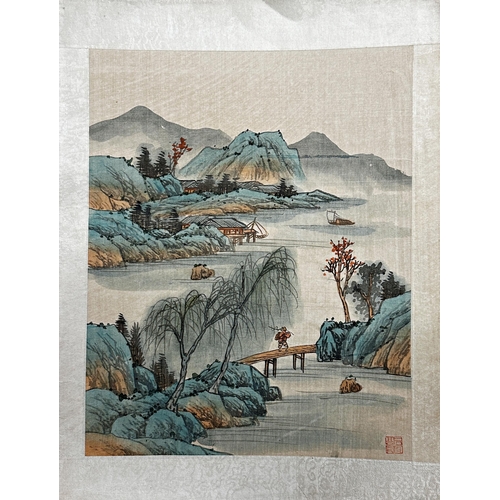 232 - Six various Chinese watercolours on silk of landscapes, most with calligraphy and red seal mark, 36 ... 