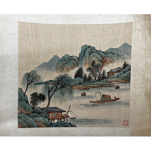 232 - Six various Chinese watercolours on silk of landscapes, most with calligraphy and red seal mark, 36 ... 