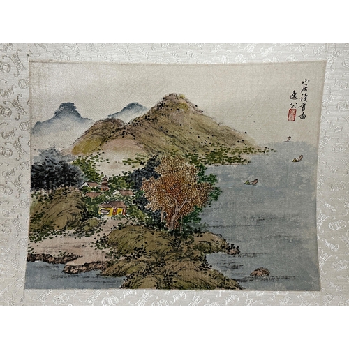 232 - Six various Chinese watercolours on silk of landscapes, most with calligraphy and red seal mark, 36 ... 