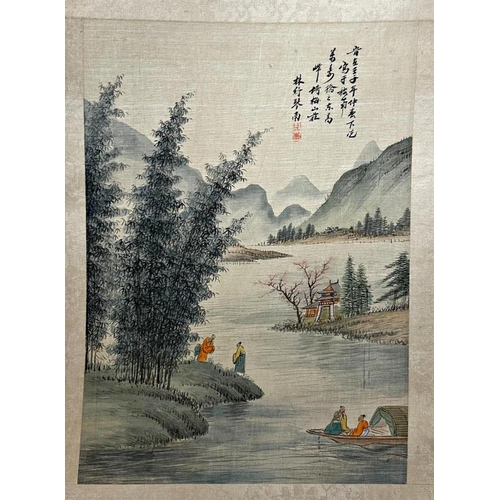 232 - Six various Chinese watercolours on silk of landscapes, most with calligraphy and red seal mark, 36 ... 