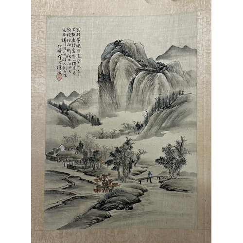 232 - Six various Chinese watercolours on silk of landscapes, most with calligraphy and red seal mark, 36 ... 