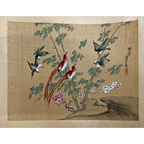 233 - Eleven various Chinese watercolours on silk of birds amidst foliage, mostly with red seal mark, vari... 