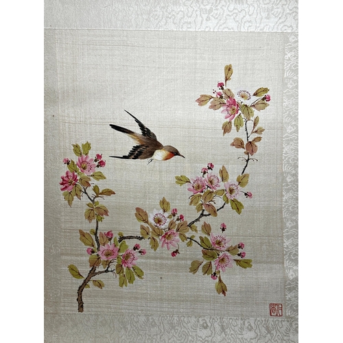 233 - Eleven various Chinese watercolours on silk of birds amidst foliage, mostly with red seal mark, vari... 