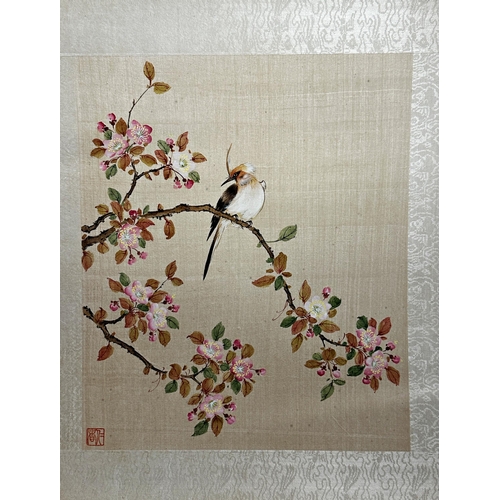 233 - Eleven various Chinese watercolours on silk of birds amidst foliage, mostly with red seal mark, vari... 