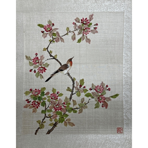 233 - Eleven various Chinese watercolours on silk of birds amidst foliage, mostly with red seal mark, vari... 