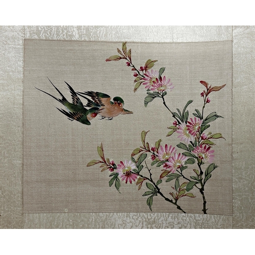 233 - Eleven various Chinese watercolours on silk of birds amidst foliage, mostly with red seal mark, vari... 