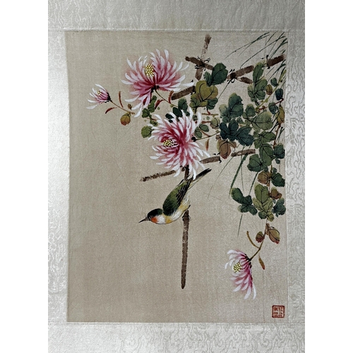 233 - Eleven various Chinese watercolours on silk of birds amidst foliage, mostly with red seal mark, vari... 