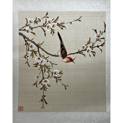 233 - Eleven various Chinese watercolours on silk of birds amidst foliage, mostly with red seal mark, vari... 