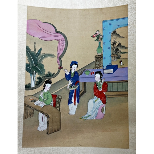 234 - Set of four Chinese watercolours on silk of Geisha girls with a further set of four of a tiger (8)