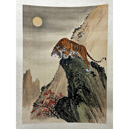 234 - Set of four Chinese watercolours on silk of Geisha girls with a further set of four of a tiger (8)