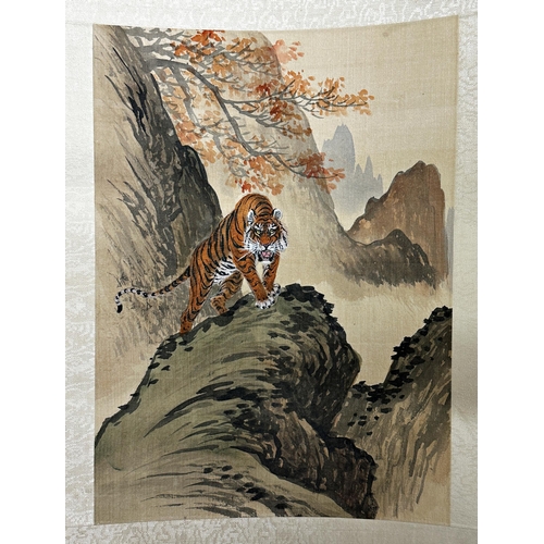 234 - Set of four Chinese watercolours on silk of Geisha girls with a further set of four of a tiger (8)