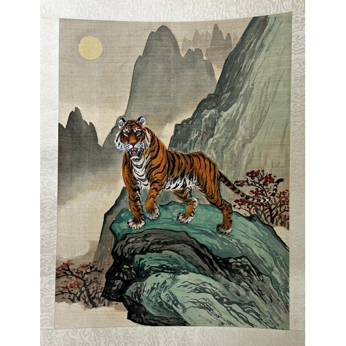 234 - Set of four Chinese watercolours on silk of Geisha girls with a further set of four of a tiger (8)