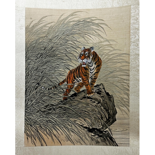 234 - Set of four Chinese watercolours on silk of Geisha girls with a further set of four of a tiger (8)