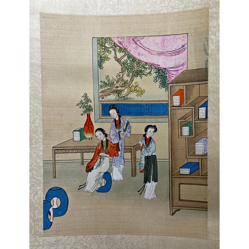 234 - Set of four Chinese watercolours on silk of Geisha girls with a further set of four of a tiger (8)