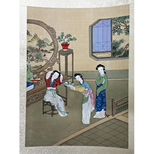 234 - Set of four Chinese watercolours on silk of Geisha girls with a further set of four of a tiger (8)