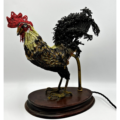 2186 - Vintage novelty beadwork table lamp in the form of a cockerel, 34cm high x 24cm wide