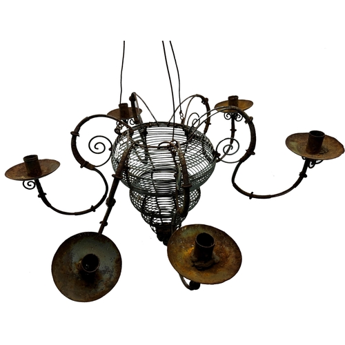 2187 - Unusual continental wirework six branch chandelier, 35 x 60cm