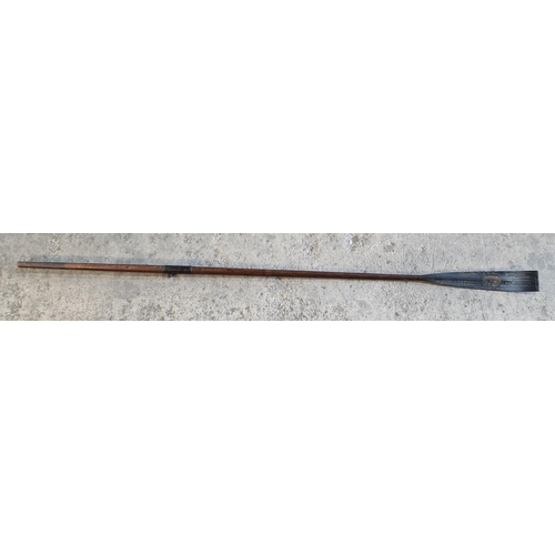 2456 - Late Victorian Cambridge college rowing oar with hand painted paddle, with Trinity 4 Bumps inscripti... 