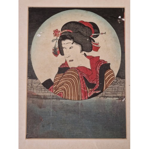 227 - Two antique Japanese woodblock prints on rice paper, 37 x 24cm and 20 x 15cm respectively, framed (2... 