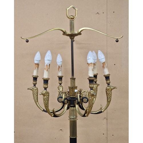 2230 - Exceptional quality French cast metal six branch lamp standard, with gilt eagle head sconces, Corint... 