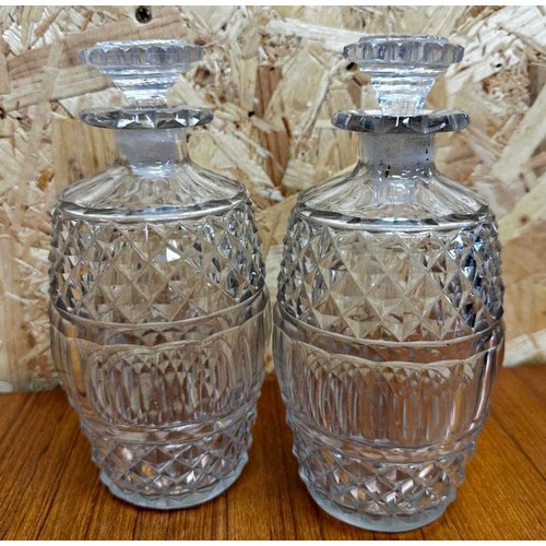 167 - Pair of good quality hob-nail cut glass tapered decanters, with stoppers 24cm high together with a f... 