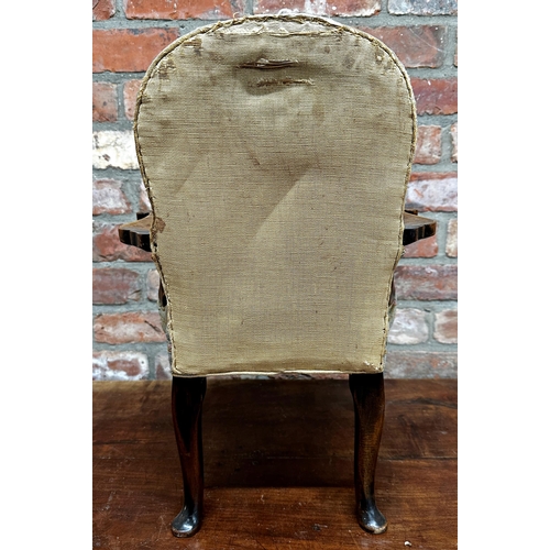 2322 - Antique Queen Anne style woolwork tapestry dolls or scale carver chair, walnut frame, shell cabriole... 