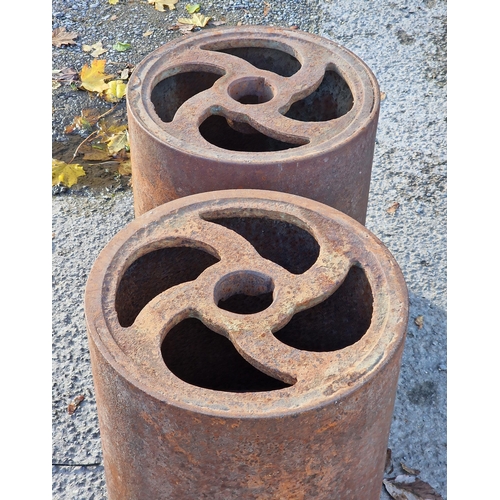 1005 - Pair of cast iron garden roller drums, H 50cm x W 45cm (2)