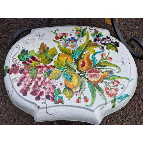 1006 - Italian Armando Poggi, Firenze, enamel five piece garden terrace set with hand painted floral decora... 