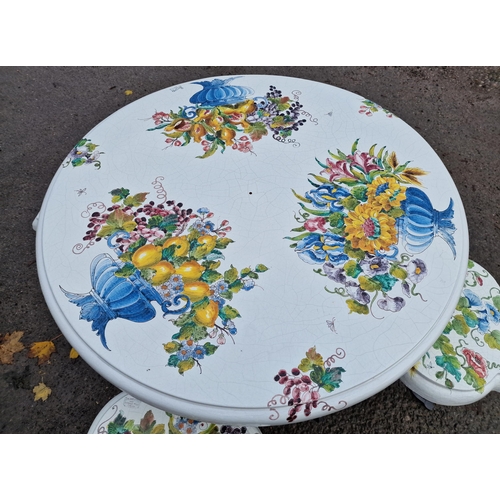 1006 - Italian Armando Poggi, Firenze, enamel five piece garden terrace set with hand painted floral decora... 