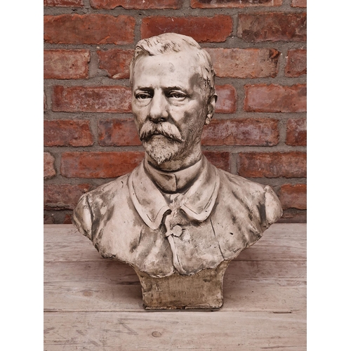 1011 - Plaster composite bust of a moustached gentleman, 55cm high