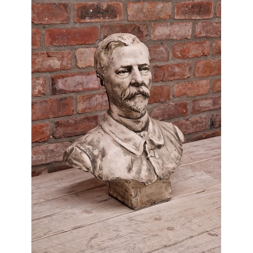 1011 - Plaster composite bust of a moustached gentleman, 55cm high