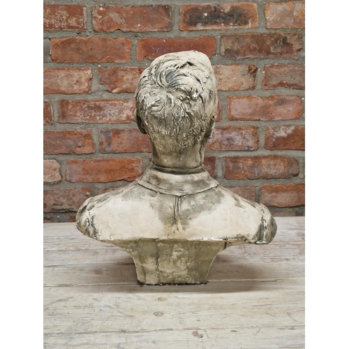 1011 - Plaster composite bust of a moustached gentleman, 55cm high