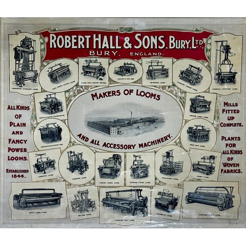 372 - Advertising - Robert Hall & sons, Bury Ltd, early colour poster with various textile loom manufactur... 