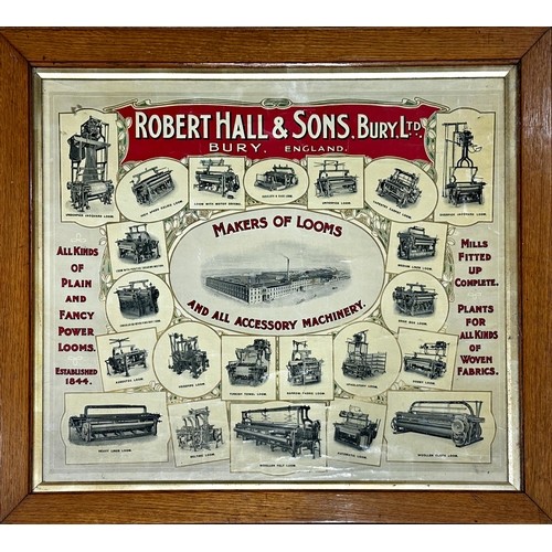 372 - Advertising - Robert Hall & sons, Bury Ltd, early colour poster with various textile loom manufactur... 