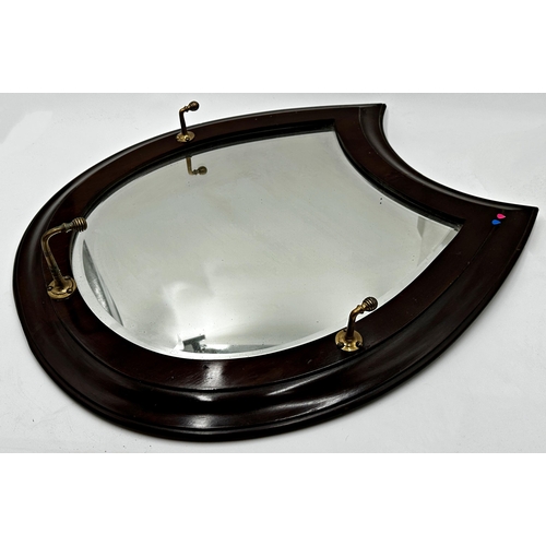 1053 - Good quality antique Flemish horseshoe shaped mirror, fruitwood frame with three brass pegs, origina... 