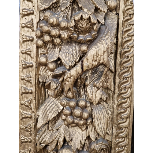 1055 - Good Antique Baroque giltwood wall mirror, carved with bird and flowers, 118 x 97cm (af)