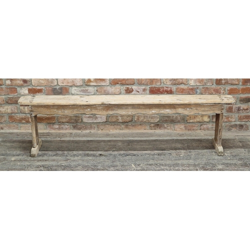 1216 - 19th century French rustic pine Country House bench, 47 x 180cm