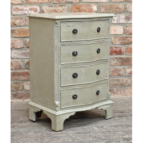 1222 - Painted serpentine chest of four drawers, H 76cm x W 38cm x D 51cm