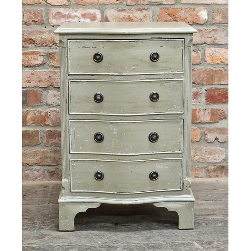 1222 - Painted serpentine chest of four drawers, H 76cm x W 38cm x D 51cm