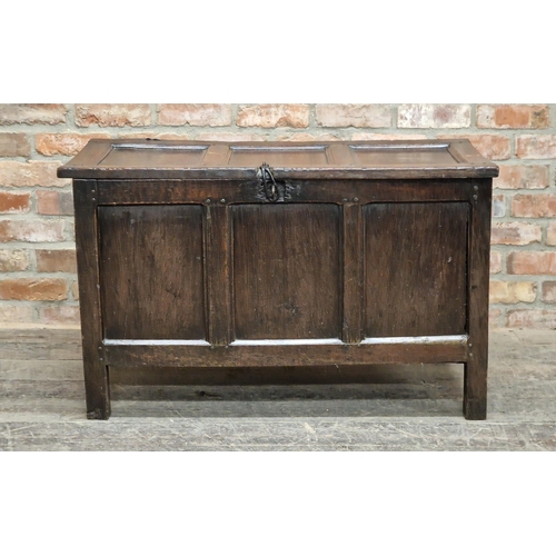 1224 - 18th century panelled oak coffer H 64cm x W 104cm x D 48cm