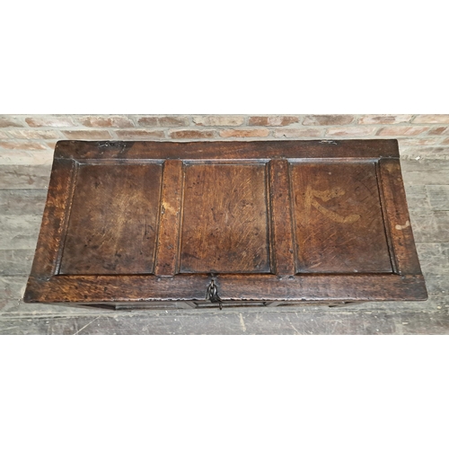 1224 - 18th century panelled oak coffer H 64cm x W 104cm x D 48cm