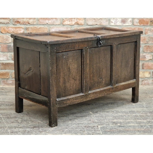 1224 - 18th century panelled oak coffer H 64cm x W 104cm x D 48cm