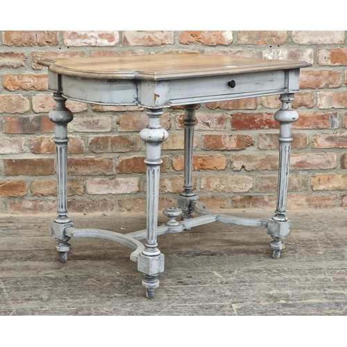 1227 - Painted pine side table of serpentine form with turned fluted legs and stripped top, H 71cm x W 90cm... 