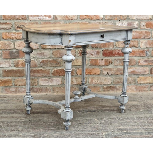 1227 - Painted pine side table of serpentine form with turned fluted legs and stripped top, H 71cm x W 90cm... 