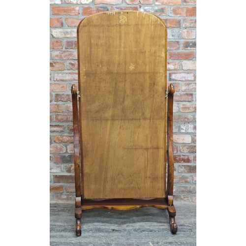 1228 - Victorian mahogany cheval mirror with bevelled glass plate, H 166cm x W 76cm