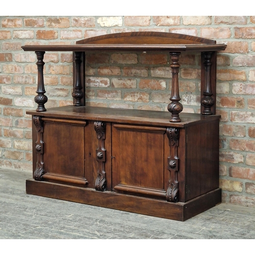 1258 - Victorian mahogany buffet, the raised moulded top on four baluster turned columns fitted with two cu... 